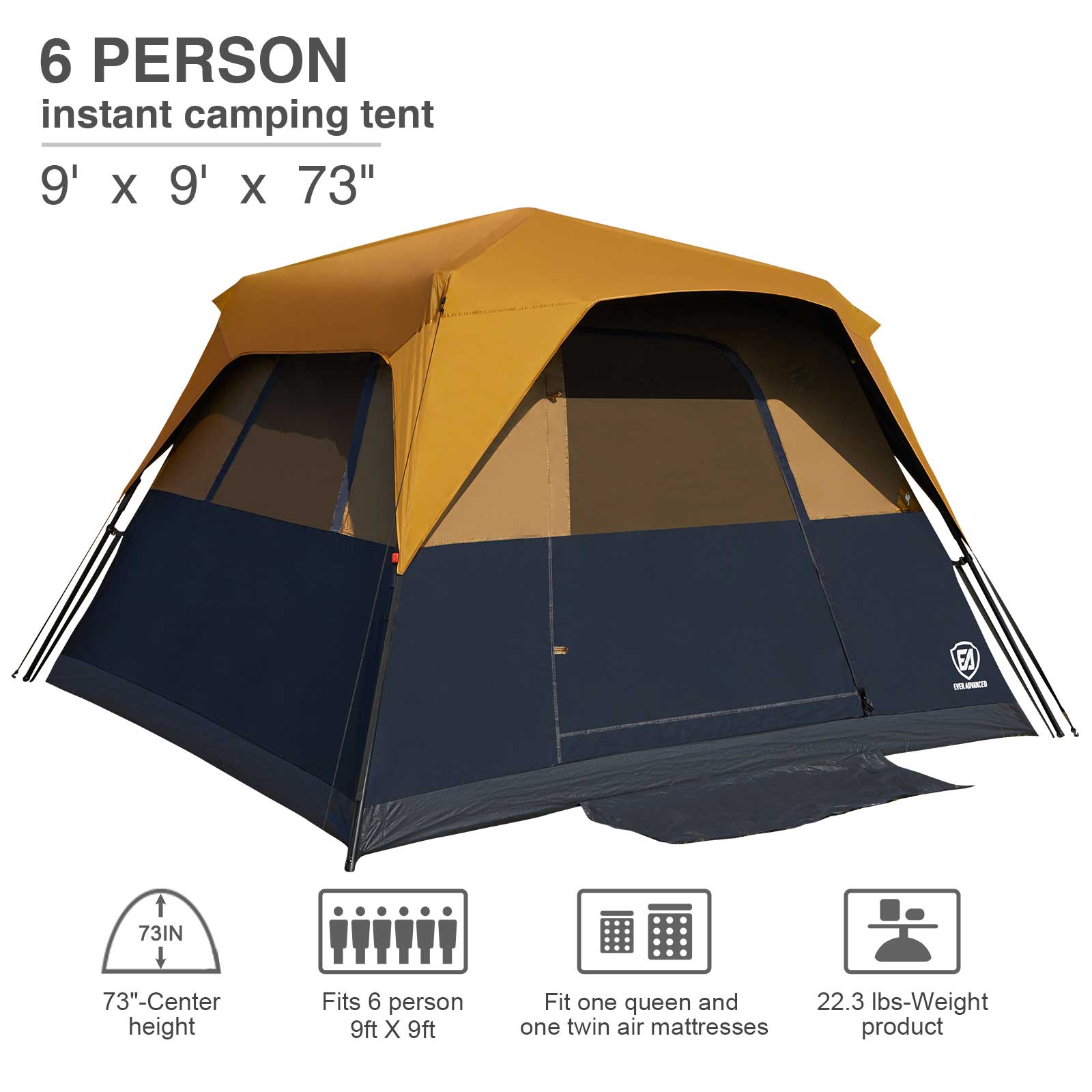 6 Person Instant Blackout Camping Tent - EVER ADVANCEDCamping TentOrange