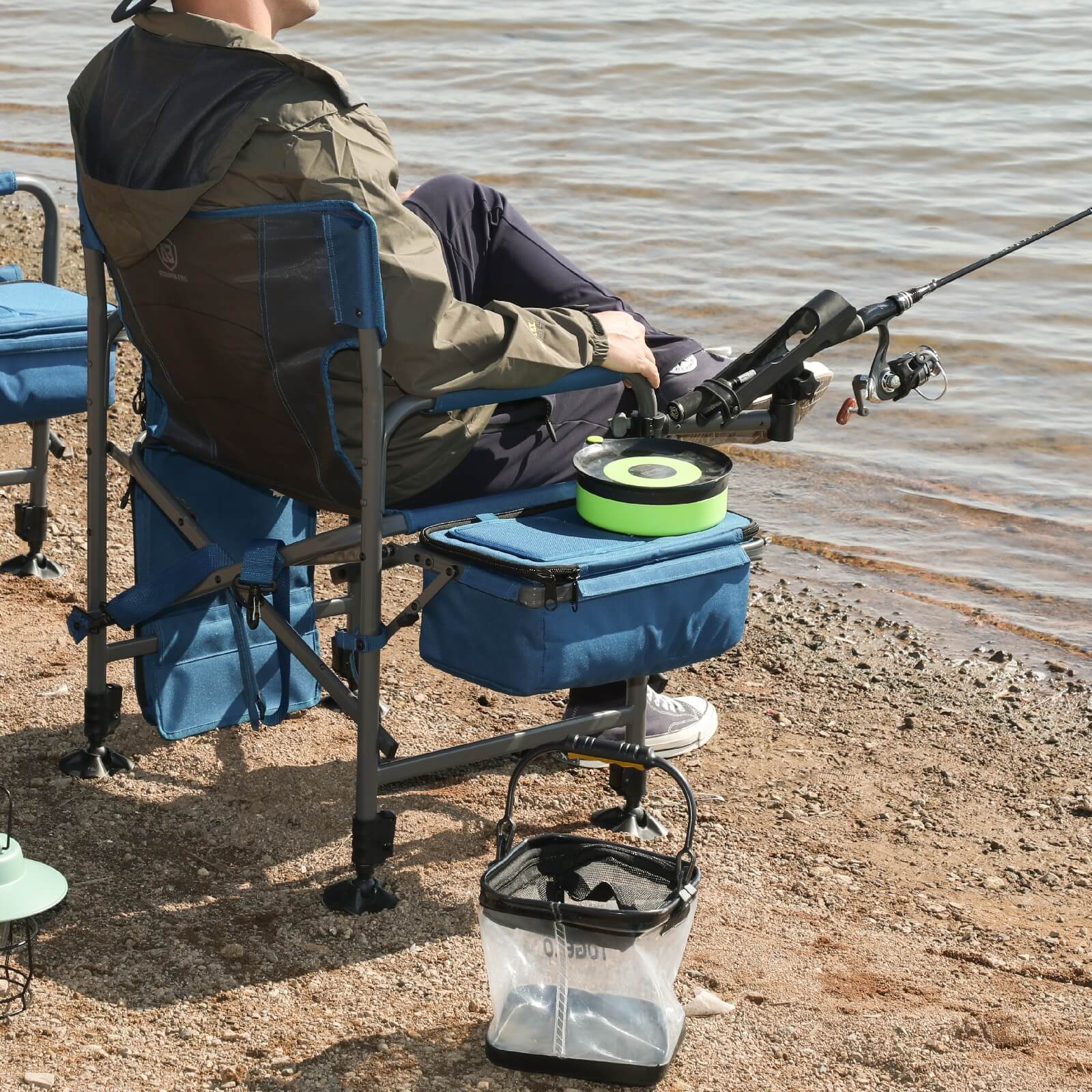 Lineaeffe Foldable Fishing Chair With Rod Holder Green