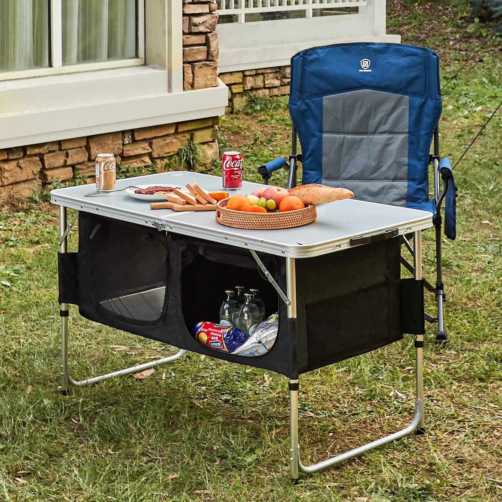 Adjustable Camping Kitchen Table with Storage - EVER ADVANCEDCamping Table