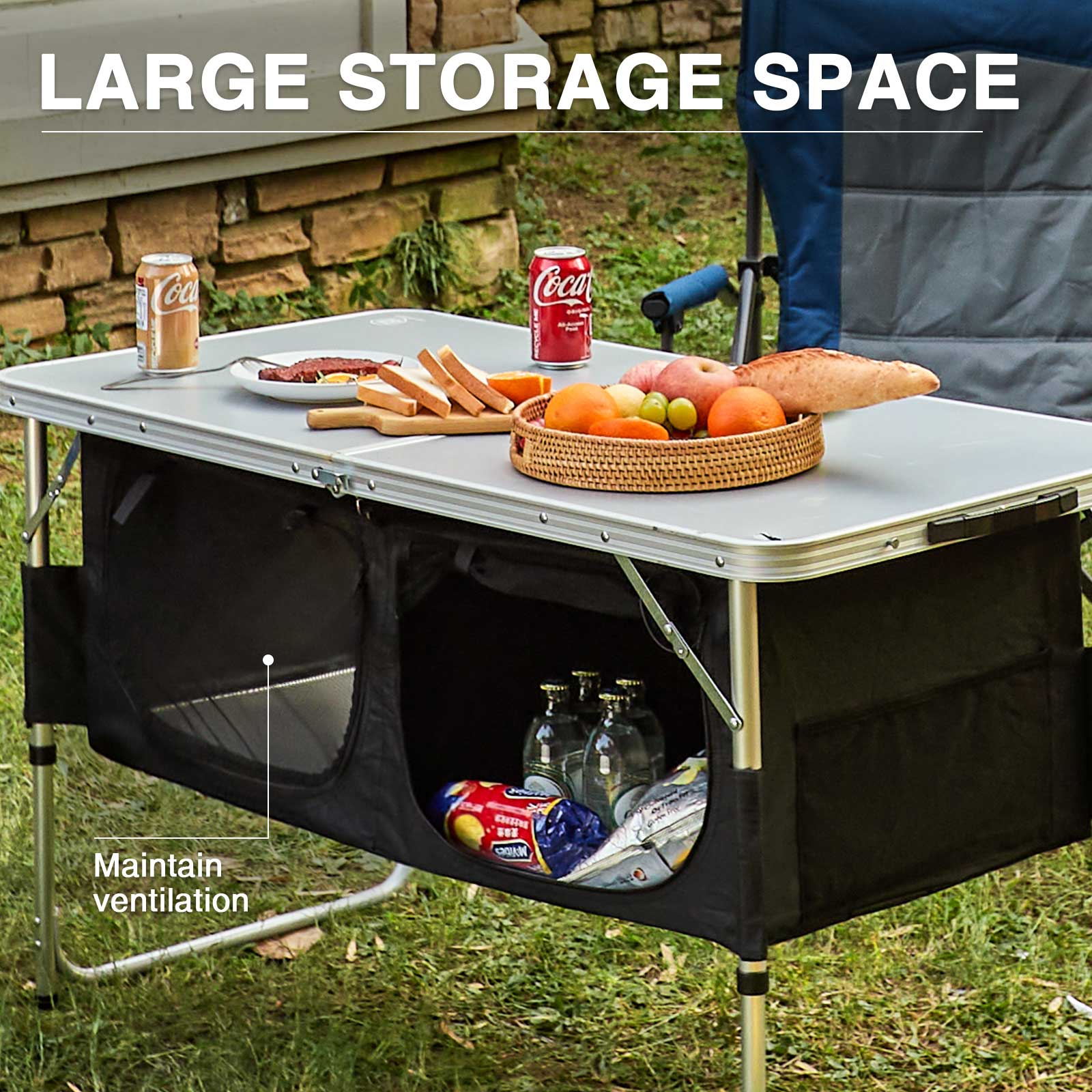 Adjustable Camping Kitchen Table with Storage - EVER ADVANCEDCamping Table